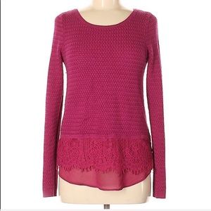 Lucky Brand Magenta Long Sweater w/ Lace Detail